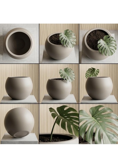 Modern Küre Saksı Orta Boy Dekoratif Salon Ve Bahçe Saksısı 20 Cm İçliksiz Diğer