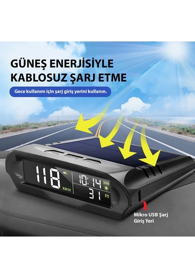 Hymark Evrensel Gps Hız Göstergesi Araç Güneş Enerjili Hız Ölçer