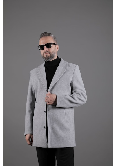 Ohepmoda Düğmeli Düz Erkek Kaşe Kaban Gri