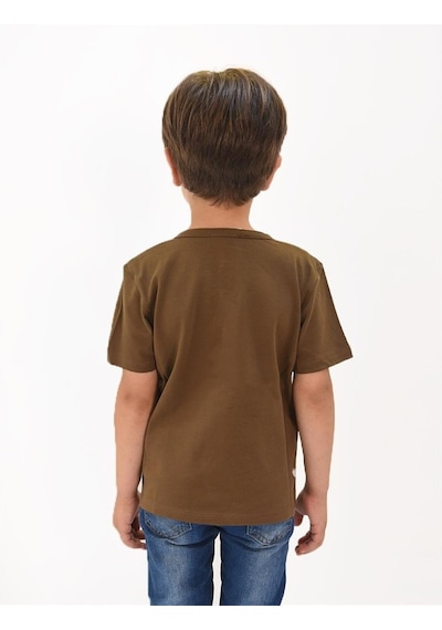 Luess Erkek Çocuk Nakış Detaylı Hakim Yaka Tshirt Kahverengi Luess Erkek Çocuk Nakış Detaylı Hakim Yaka Tshirt Kahverengi