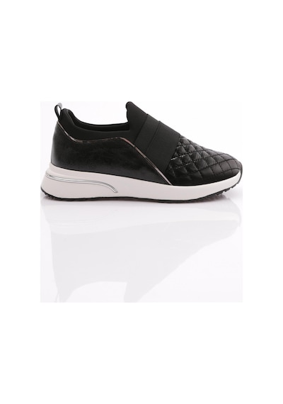Dgn 204 Kadin Üstü Lastikli Kare Desenli Sneaker Ayakkabi 204-2494-R12883 Siyah - Beyaz