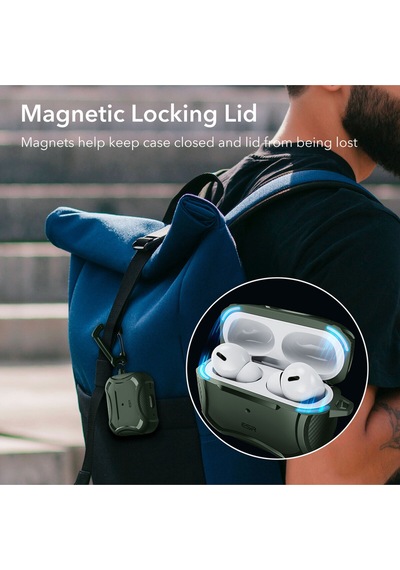 Apple AirPods Uyumlu Pro / Pro 2 Kılıf - Cyber Armor Tough Halolock Magsafe Kılıf Yeşil
