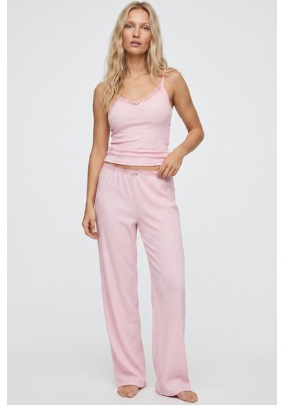 Siyah İnci Bürümcük-krınkıl İp Askılı Pijama Takım 8059 Pembe