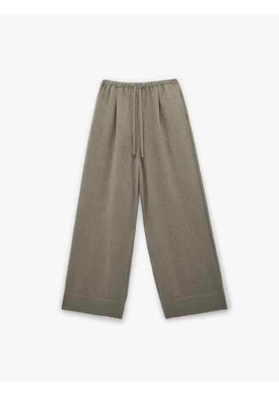 Koton Beli Bağcıklı Geniş Paça Pantolon Haki 6sak40081pw