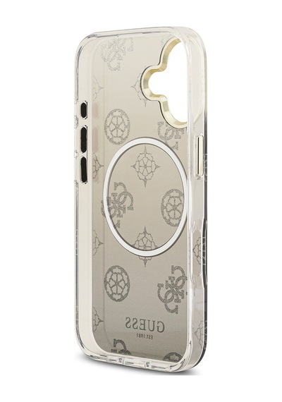 Apple Uyumlu iPhone 17 Kılıf Guess Lisanslı M-safe Şarj Özellikli Simli Peony Desenli Silikon Kapak Siyah Siyah