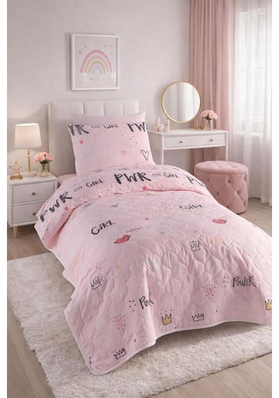 Eponj Home Yatak Örtüsü Seti Tek Kişilik Pamuklu 2 Parça Power Desen Pembe / Yumuşak Dokulu Pembe