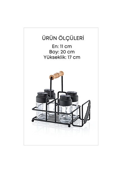 Grimorlife Metal Standlı Peçetelikli Islak Mendil Bölmeli 4'lü Çift Kapaklı Cam Restoran Kafe Baharatlık Seti Diğer