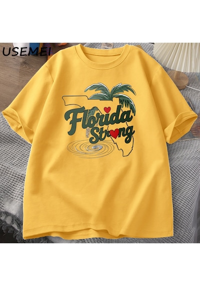 Flood Of Style Florida Strong Graphic T Shirts Cotton Casual Short Sleeve Tshirts Male Printed Graphic Tees Sarı