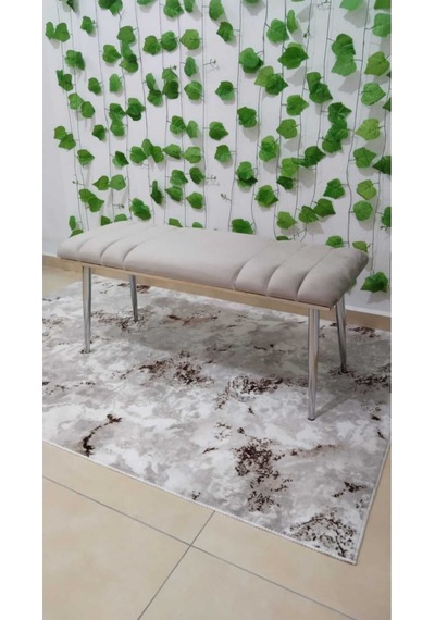 Özcan Metal Krom Metal Ayaklı Metal Kasalı Bench Mutfak Salon Antre Yatak Odası Balkon Puf Bank Krem