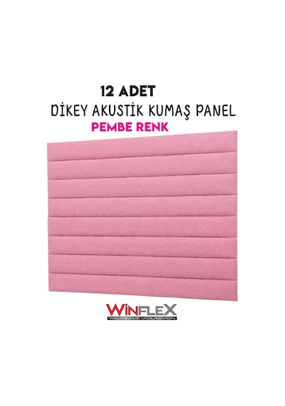Akustik Kumaş Kaplı Dikey Panel 15x210cm - 12 Adet Pembe Renk