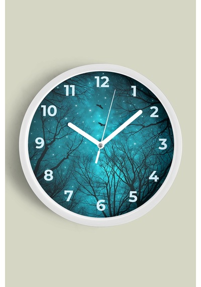 Soyut Gece Görüşü Modern Duvar Saati - 35cm - Önü Camlı Beyaz Kasa - Sessiz Mekanizma-jh0836 Beyaz
