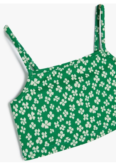 Koton Crop Atlet İnce Askılı Çiçek Baskılı Yeşil Desenli 4skg30036ak Yeşil