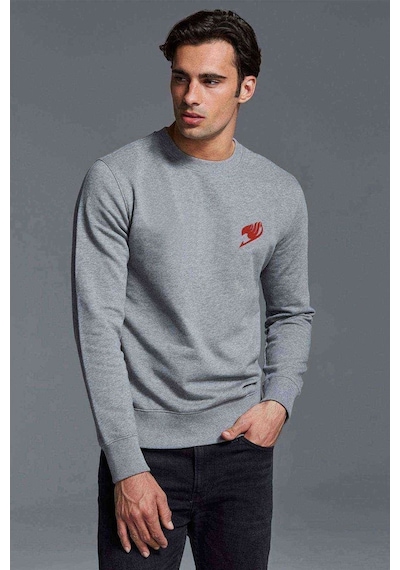 Anime Tail Logo Amplem Baskılı Gri Erkek Örme Sweatshirt