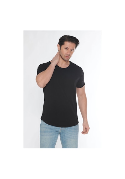 Black Horn Erkek Geniş Yaka %100 Pamuk Salaş T-shirt Siyah