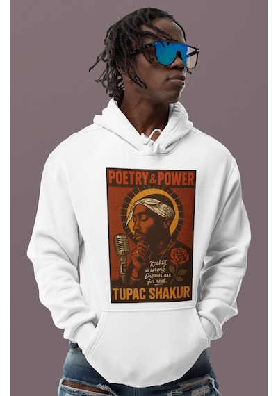 Sevbano Tasarım Tupac Shakur Rapper Baskılı Unisex Oversize 2pac Şarkıcı beyaz