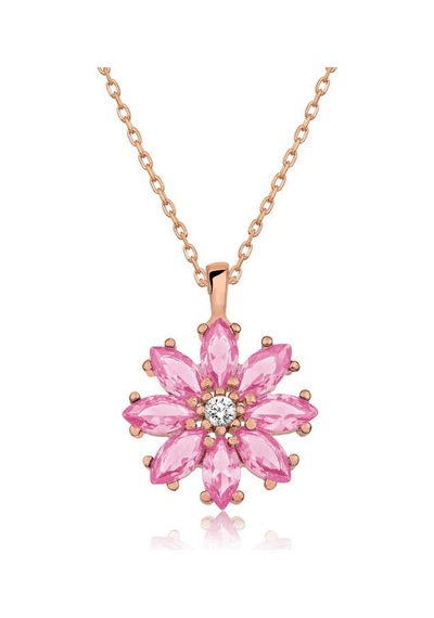 925 Ayar Gümüş Rose Pembe Çiçek Kadın Gümüş Kolye