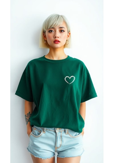 Uyguntarz Heart Baskılı Tasarım Tshirt Yeşil