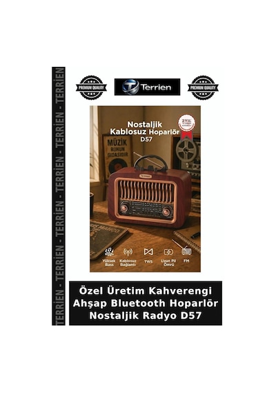 Özel Üretim Kahverengi Ahşap Bluetooth Hoparlör Nostaljik Radyo D57