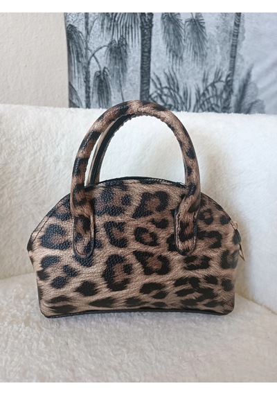 Glemix Safir Leopar Kahve Mini Kadın El Ve Omuz Çantası Kahverengi