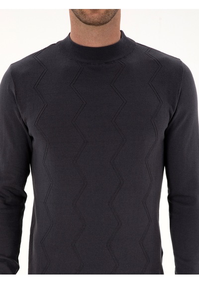 Cacharel Gri Slim Fit %100 Pamuk Çeyrek Balıkçı Yaka Triko Kazak