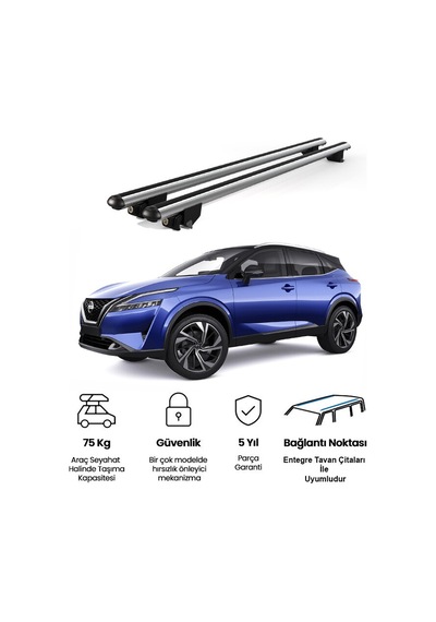 Kanca Nissan Qashqai 2014 Ve Sonrası Uyumlu Gri Kilitli Ara Atkı 120cm Port Bagaj Tavan Barı