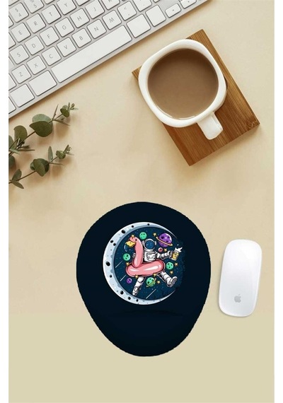 Flamingolu Astronot Desenli Bilek Destekli Mouse Pad Mousepad