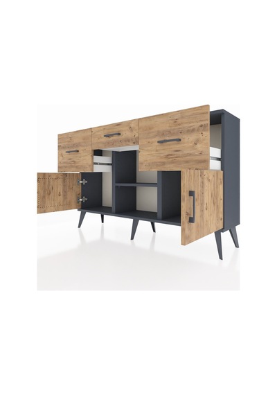 Arges Konsol Tek Raflı 3 Çekmeceli 3 Kapaklı 132x30x83 Antrasit-çam/çam Çam/çam Arges Konsol Tek Raflı 3 Çekmeceli 3 Kapaklı 132x30x83 Antrasit-çam/çam Çam/çam
