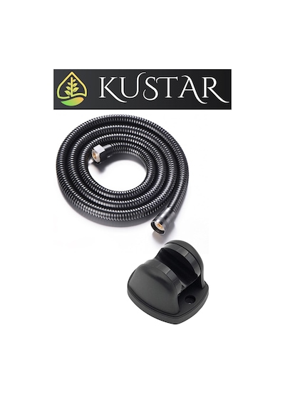 Kustar 3'lü Set Siyah 5 Fonksiyonlu Turbo Jet Pervaneli Duş Başlığı Örgülü Hortum Ve Askı Siyah