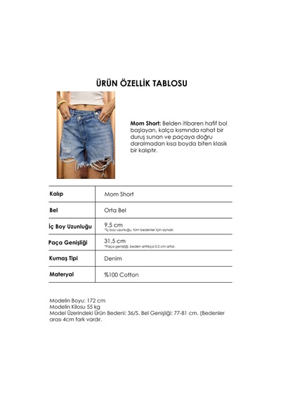 it's basic Kadın Mavi 10s6-4 Relax Fit Kemer Detaylı Denim Şort