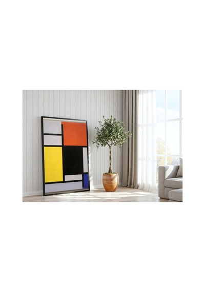Mondrian Kırmızı, Sarı, Siyah, Mavi Ve Gri İle Kompozisyon Çerçevesiz Poster 30x42 Cm A3 Tablo
