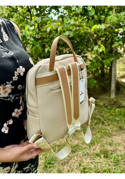 Just Polo Kadın Günlük Kullanıma Uygun Ayarlanabilir Askılı Lüks Sırt Çantası Krem - Taba
