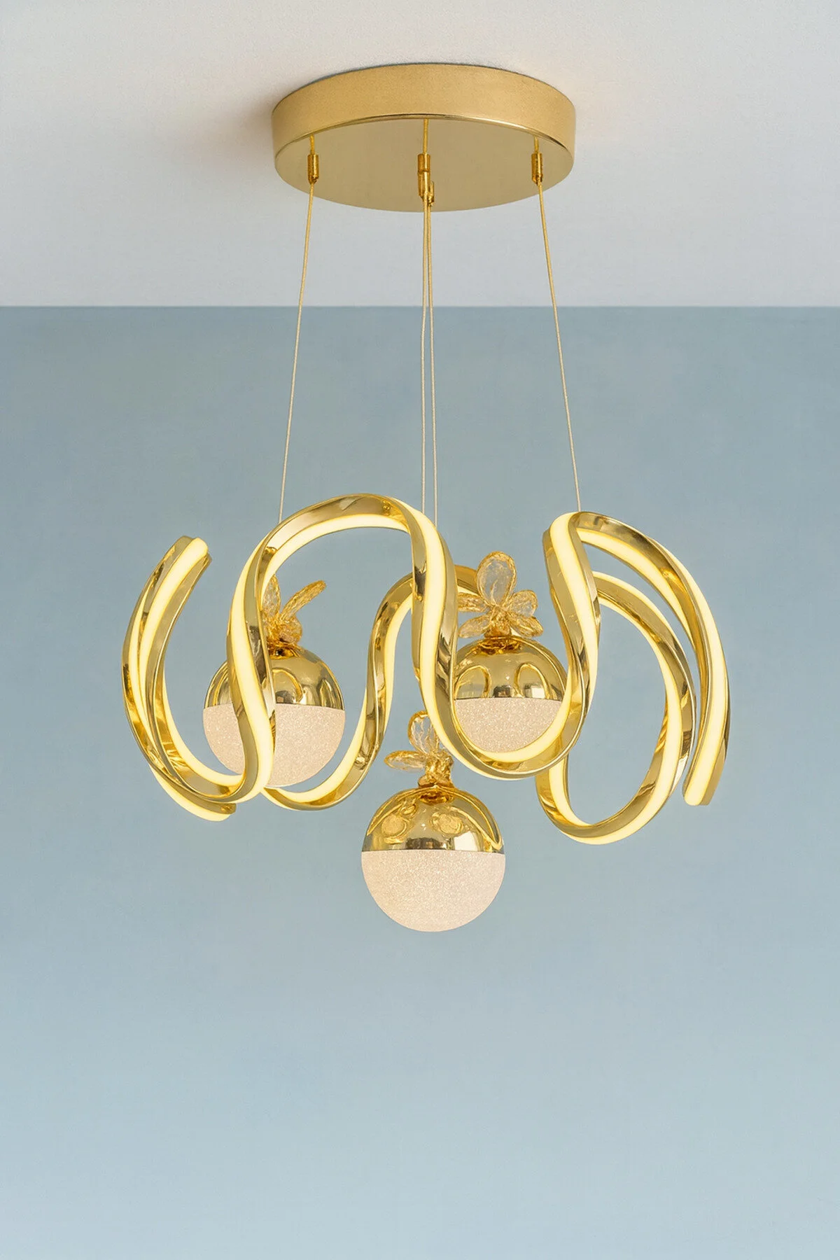 Bohem Aydınlatma Gold Çift Şerit Maxi 4 Top 3 Renk Led Avize Gold