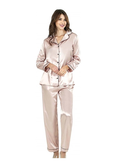 Aria's Closet Arias Closet Pudra İkili Saten Gecelik Pijama Takımı 7647 Pudra