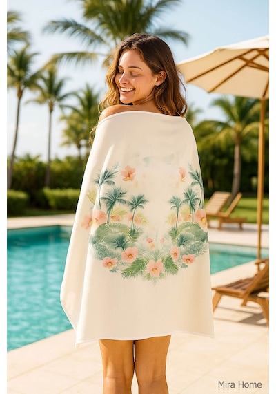 Unisex Baskılı Plaj Deniz Havuz Havlusu %100 Pamuk 70x145 Cm Wonderfull Yeşil