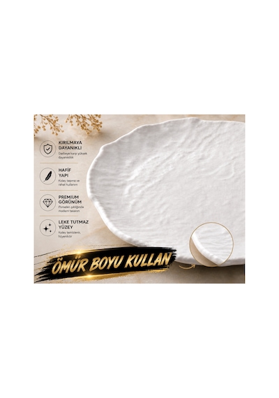 Premium Dokulu Beyaz Termo Melamin Servis Tabağı,27 Cm,kırılmaz Hafif Tabak,modern Sunum Tabağı Beyaz