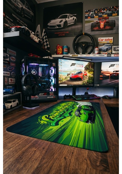 Lamborghini Huracan Yeşil Graffiti 40x90 Cm Oyuncu Mousepad Kaymaz Taban Büyük Boy Mousepad Siyah