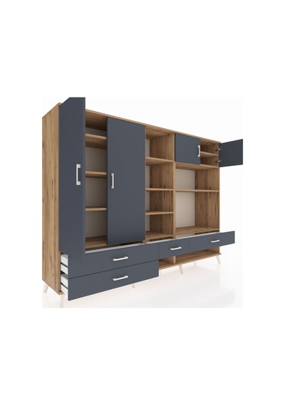 Hyperion Dolap 12 Raflı 4 Çekmeceli 4 Kapaklı 220x44x163 Çam-antr Çam-antrasit