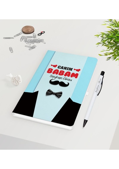 Kişiye Özel Canım Babam Tasarımlı Beyaz Defter Kalem Seti - Model N11.1344