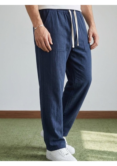 Danger Erkek Baggy Kalıp Beli Lastikli Pamuk Keten Görünümlü Pantolon Lacivert 1007dngr