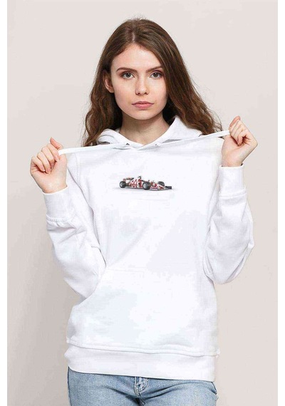 Premier League Kulupleri Baskılı Beyaz Kadın Kapşonlu Sweatshirt