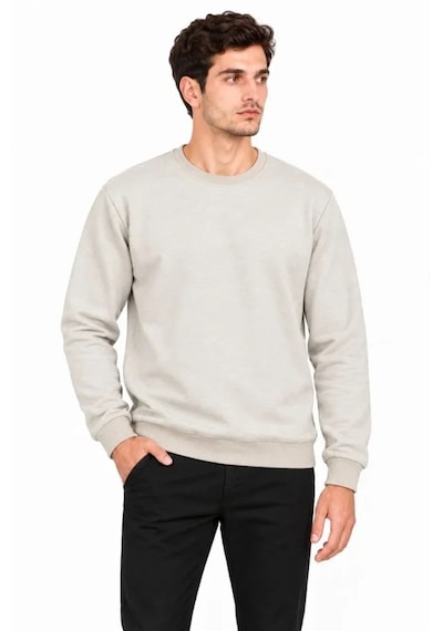 Butik İstanbul Erkek Bisiklet Yaka İçi Şardonlu 2 İplik Düz Uzun Kollu Regular Fit Sweatshirt - Gri