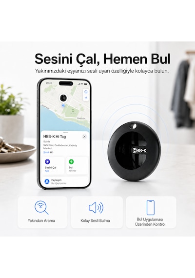 Hbb-k Hi Tag Akıllı Takip Cihazı Sadece Apple Uyumlu Uyumlu Siyah