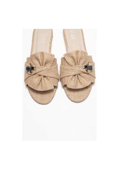Luvishoes Luvi Shoes Donald Bej Hasır Fiyonklu Arı Tokalı Kadın Terlik Bej
