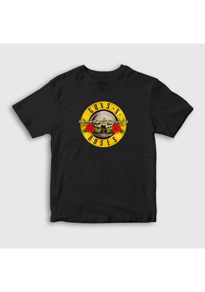 Presmono Unisex Çocuk Logo Guns N' Roses T-shirt Siyah