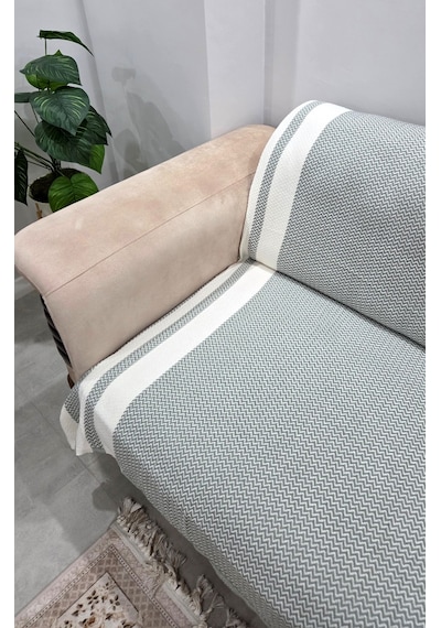 Özdilek Pamuklu Kaymaz Zigzag Koltuk Örtüsü 170x210 - Haki Yeşili Haki Yeşil