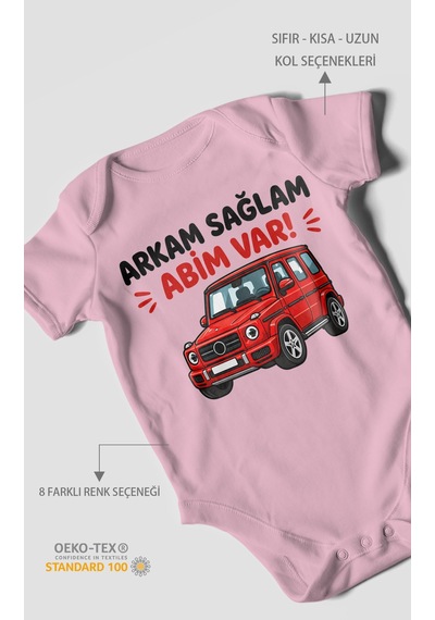 Morivokids Arkam Sağlam Abim Var Kısa Kollu Bebek Body %100 Pamuk Koyu Pembe