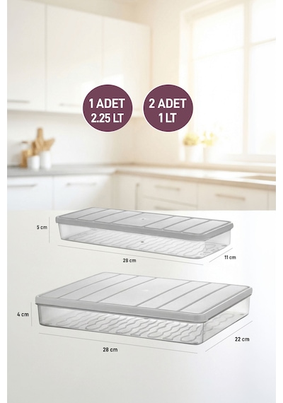 Selka Home 3'lü Set ( 1 Adet 2,25 2 Adet 1 Lt. ) Nora Organizer  Buzdolabı Buzluk Düzenleyici Saklama Kabı