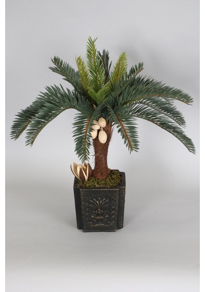 Yapay Çiçek Deposu Vintage Kabartmalı Saksıda Yapay Ananas Sıkas Ağacı 55 Cm