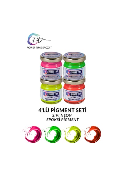 Neon Sıvı Pigment Boya Seti Epoksi İçin/ 4lü Canlı Renkler/ Fuşya/ Sarı/ Turuncu/ Yeşil