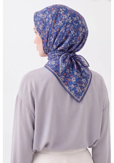 Silk Home Mini Floral Desen Soft Pamuk Eşarp Gece Mavisi